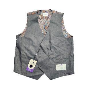 TAYION By Montee Holland Mens Gray Wool Blend Paisley Vest Pike Stitching Large